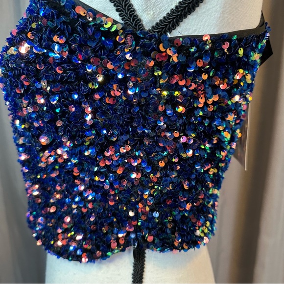 ZARA Sequined asymmetrical one shoulder crop top long sleeves size Medium NWT - Picture 7 of 15